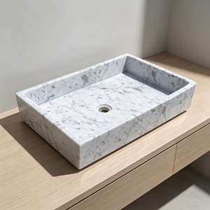 Lavabo Rectangular de Mármol Blanco Pulido <span class=keywords><strong>con</strong></span> <span class=keywords><strong>Escurridor</strong></span>, Ecológico, para Baño, Lavabo Moderno de Lujo para Hotel u Hogar - Product Image 5