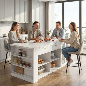 <span class=keywords><strong>Isola</strong></span> <span class=keywords><strong>Cucina</strong></span> Moderna Grande <span class=keywords><strong>con</strong></span> Spazio di Archiviazione, <span class=keywords><strong>Tavolo</strong></span> da Pranzo <span class=keywords><strong>con</strong></span> Venature in Marmo e Cassetti Portaoggetti, <span class=keywords><strong>Isola</strong></span> Fissa <span class=keywords><strong>con</strong></span> Armadietto per 4-6 Persone - Product Image 1