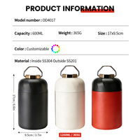 Thermos alimentaire de qualité supérieure de 600 ml avec un design classique, couvercles pour le bureau, l'école, les voyages, pot à nourriture chaude pour une utilisation portable