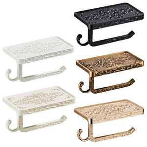 Étagère murale en aluminium Saint Ruijia, sans perçage, pour salle de bain et cuisine, design carré blanc - Product Image 5