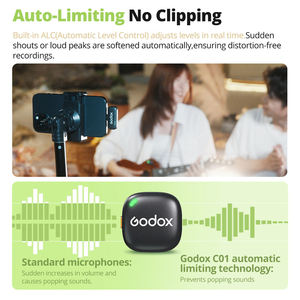 Kit <span class=keywords><strong>de</strong></span> microphone cravate sans fil Godox C01 pour iPhone et Android, portée 200m, réduction du bruit, batterie 27H pour photographie et vlog - Product Image 6