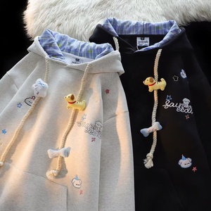 Sweat-shirt à capuche à carreaux brodé style américain pour <span class=keywords><strong>femme</strong></span>, nouveau style automne-hiver, coupe ample - Product Image 1