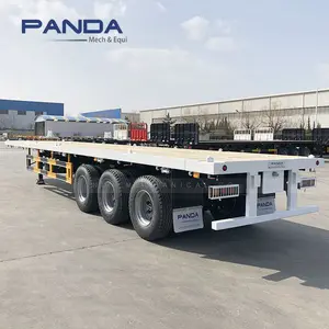 Flat Bed Truck Trailer 12m kontainer Flatbed Transport Semi Trailer untuk dijual kendaraan panjang 3 Axle 40 Ton baja Panda semi-trailer