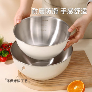 Tazón para ensalada de acero inoxidable con marcas de medición para mezclar masa, huevos, frutas y verduras, tazón multiusos para el hogar - Product Image 3