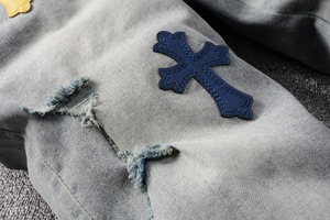 Pantalones <span class=keywords><strong>vaqueros</strong></span> <span class=keywords><strong>ajustados</strong></span> con estampado de Sánscrito y insignia cruzada para <span class=keywords><strong>hombre</strong></span> de alta calidad, pantalones <span class=keywords><strong>vaqueros</strong></span> <span class=keywords><strong>ajustados</strong></span> pintados con parche de cuero para <span class=keywords><strong>hombre</strong></span> - Product Image 4