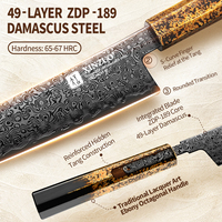 Couteau Bunka de luxe sur mesure en acier Damas japonais ZDP189 et bois d'ébène pour chef professionnel