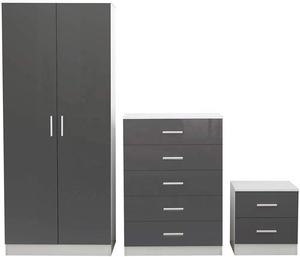 Bedroom Sets Modern High Gloss Wood <strong>Wardrobe</strong> Closet Trio Sets 2 Door <strong>Wardrobe</strong> with Drawers Cabinet <strong>Cheap</strong> Price for <strong>UK</strong> - Product Image 1