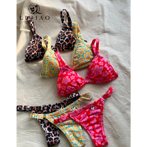 Custom Logo Print Bikini Swimsuit 2 Piece Set Backless Tie-Up Triangle Bikini Beachwear For Women - Product Image 1