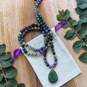 สร้อยคอหยกมอสธรรมชาติ, พรีไนต์, หยกเขียว, สร้อยมาลา <span class=keywords><strong>108</strong></span> เม็ดผูกด้วยมือ, เครื่องประดับสำหรับการทำสมาธิ, คริสตัลบำบัดสไตล์โบโฮ, ของขวัญสำหรับโยคะและการสวดมนต์ - Product Image 4