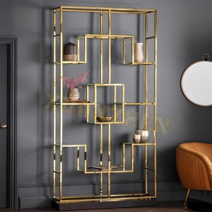 Bán buôn đồ nội thất phòng khách kính kim loại thép không gỉ thư viện kệ sách kệ sách rõ ràng kệ sách sang trọng kệ sách - Product Image 6