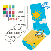 Chaussettes mi-mollet décontractées en coton mélangé respirant et écologique, à motif de dessin animé personnalisé, design amusant et tendance, idéales pour la plage