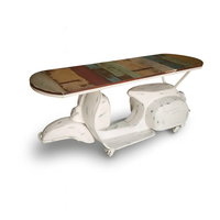 Table de scooter industrielle avec plateau en bois de récupération et base en métal |   Table basse vintage indienne pour entrées et salons de villas