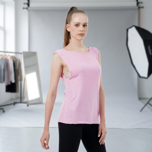 <b>Women's</b> Pink Crew Neck Sleeveless <b>Tank</b> <b>Top</b> <b>Black</b> Piping Breathable Quick Dry Front Logo Customizable Polyester/Cotton Summer - Product Image 3