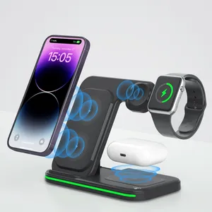 Multipurpose 3 in 1 wireless charger stand adjustable wireless phone charger 3 in 1 with indicator light