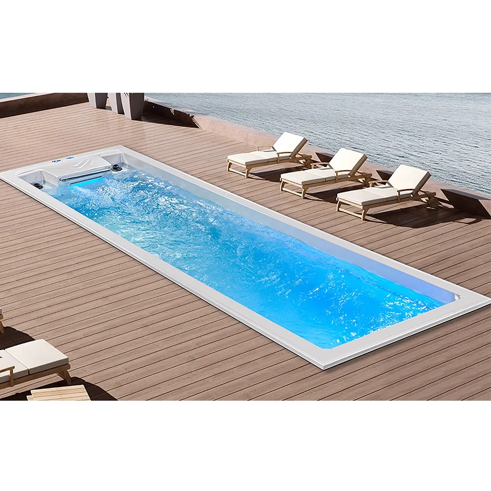 Gran Balboa grande Swim Spa 8M Piscina al aire libre sin fin Bañera de acrílico blanco con tipo de delantal de masaje Whirlpool