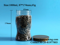 Groothandel Vaasvormige Jelly Nuts Cereal Droge Vruchten BPA-vrije Lekvrije Voedselveilige Plastic 1000ml PET-potten voor Babyvoeding Koekjes