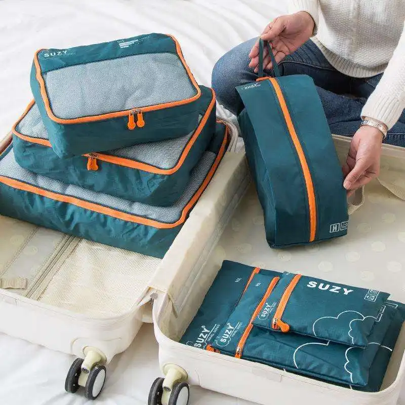 Conjunto elegante de 7 peças para viagem, organizador de cubos, bolsa multifuncional para bagagem, conjunto de cubos personalizados para homens e mulheres