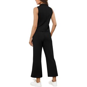 Women Two Piece Set Sleeveless Mock Neck <b>Top</b> Wide Leg <b>Crop</b> Pants Casual Summer Outfits Breathable Lounge Wear - Product Image 5