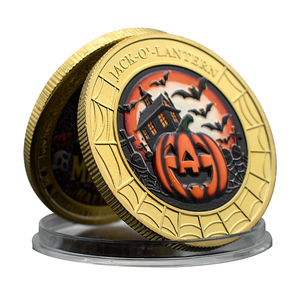Médaille commémorative 3D en alliage <span class=keywords><strong>de</strong></span> zinc, plaquée or et argent, avec motifs en relief, squelette, citrouille, friandise ou farce, souvenir cadeau <span class=keywords><strong>pour</strong></span> Halloween - Product Image 3