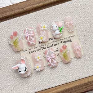 Venta al por mayor 10 piezas Premium 3D Rose <span class=keywords><strong>uñas</strong></span> artificiales puro hecho a mano acrílico Rosa-tono prensa en las <span class=keywords><strong>uñas</strong></span> - Product Image 4