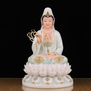 Estatua de Buda para toda la sala, imitación de jade blanco, tallada con tres santos y bodhisattvas, para culto en el hogar - Product Image 4