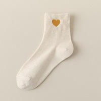 Chaussettes décontractées mi-mollet pour femme, motif cœur brodé, couleur unie, coton, anti-humidité, printemps-automne 2026