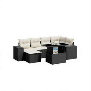 Conjunto de Sofá de Jardín con Reposabrazos Ajustables en Ratán Sintético Negro, Muebles de Exterior de 6 Plazas, Diseño Contemporáneo - Product Image 1