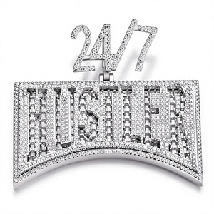 Colgante de Letra 'Hustler' 24/7, Plata 925, Moissanita, Microincrustaciones, Unisex, para Regalo - Product Image 1