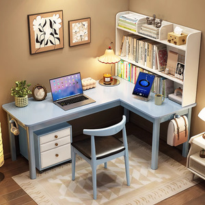 Modern 7-vormig Massief Houten Computerbureau In De Slaapkamer Met Geïntegreerde Boekenplank L-Vormige Semi-Gesloten Werkbank - Product Image 6