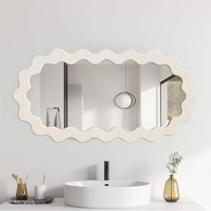 PARISLOFT Miroir mural ovale ondulé avec cadre en bois 43,3 x 21,6 pouces, miroir décoratif moderne pour salon, chambre à coucher, salle de bain, entrée - Product Image 6