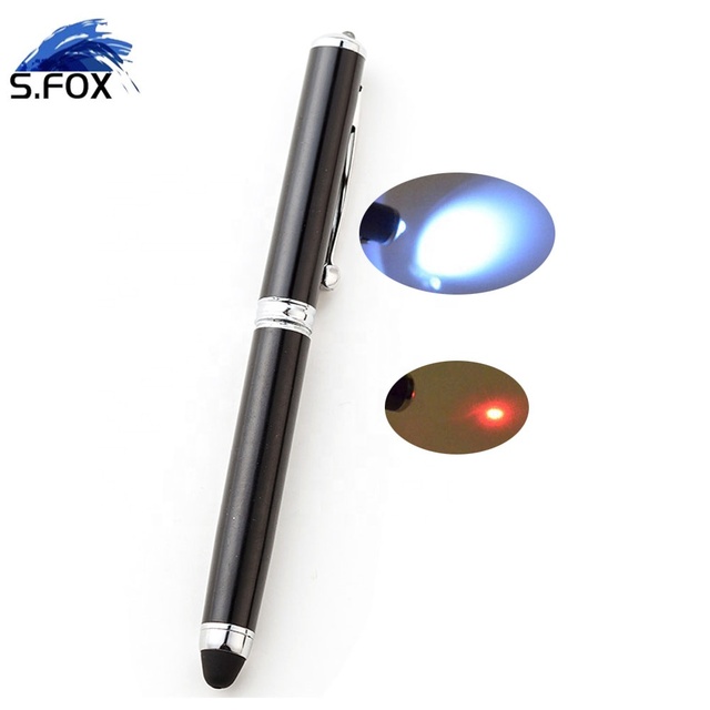 High Quality Aluminum Metal Custom LOGO 4 in 1 Red Laser Pen Pointer LED Light Ballpen