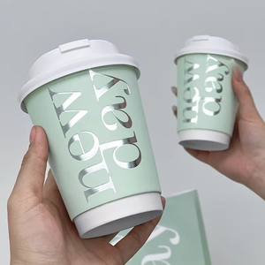 Hot Selling Takeaway Eco Friendly Cups Double Wall Custom logo Gold Foil Hot Stamping Paper Coffee Cup with Lid