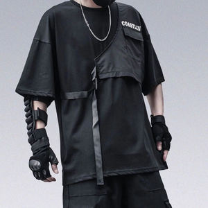 جودة عالية مخصصة كاذبة 2 قطعة تصميم شال سترة الشارع الشهير تي شيرت أسود مع جيب عارضة تي شيرت الرجال - Product Image 3