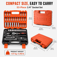 Kit de clés à cliquet manuelles robustes CR-V 1/4 pouce, 53 pièces, multifonctionnel, coffret rigide, acier au carbone, outils de réparation automobile
