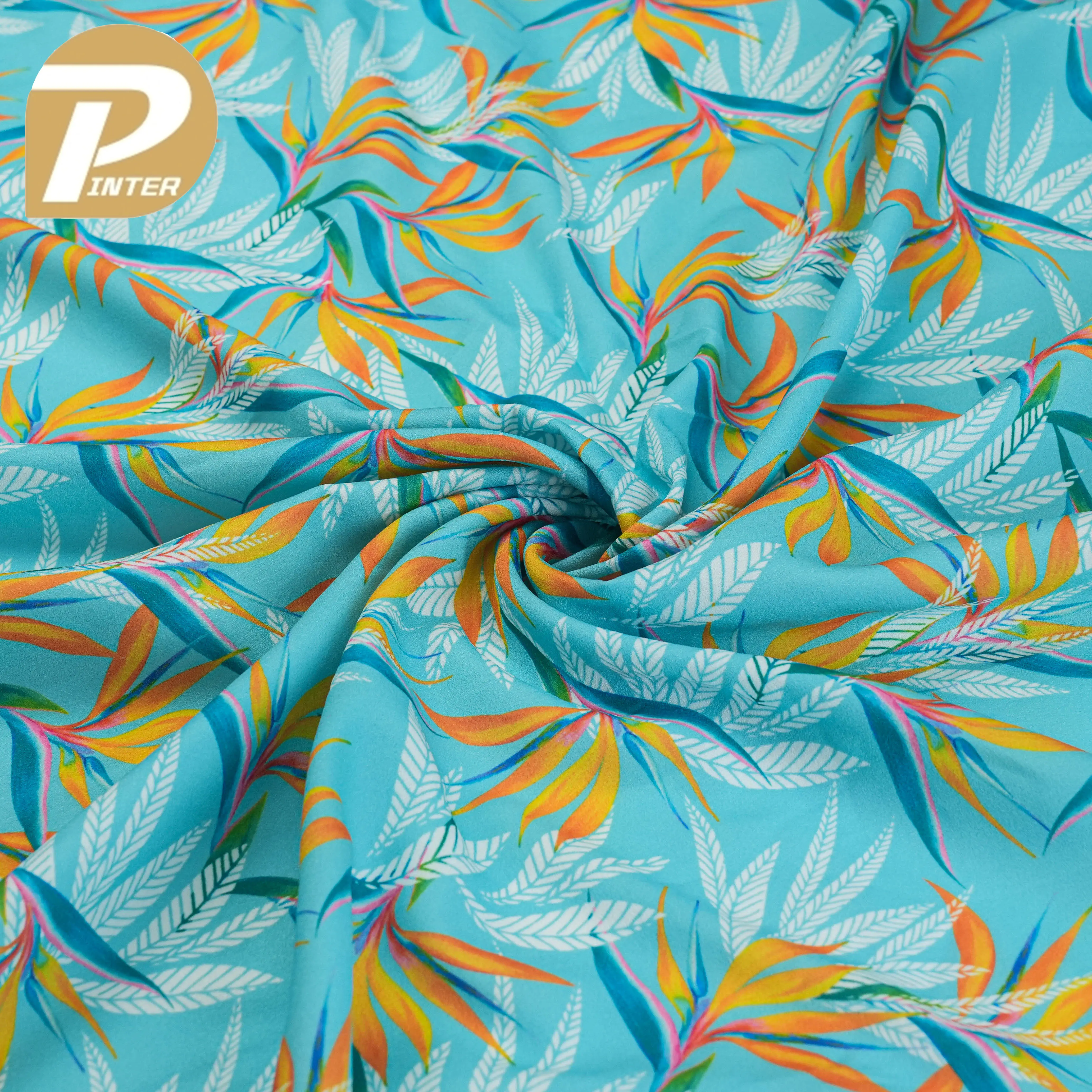 Shaoxing Factory Fashion Pattern Silk Satin Floral tecido impresso abstrato com alta qualidade
