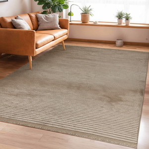 Tapis Turkua Home Luna en chenille rayée imitation vison 7 mm, lavable, antidérapant, polyester-coton, écologique, adapté aux animaux domestiques, à poils ras, résistant aux taches - Product Image 1