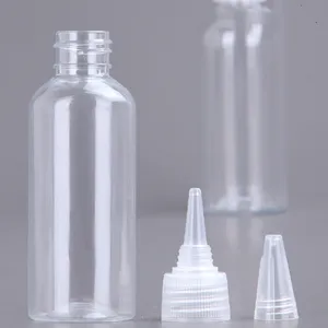 Botol PET kosong logo kustom 30ml 100 ml 200ml, pigmen plastik hewan peliharaan mengeluarkan mulut atas tutup botol Remas 100 ml untuk minyak