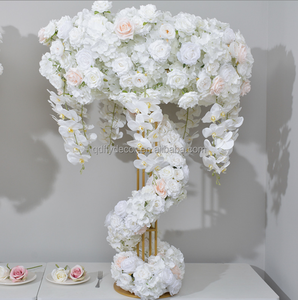 Wholesale Wedding Decor Flower Ball With Stand White Red Wedding Centerpieces on Table Flower Runner With Flower Garland - Product Image 6