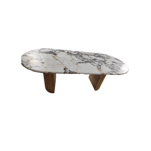 Meubles de maison de luxe Italie Calacatta Viola Table à manger en marbre 8 places Plateau en marbre naturel avec pieds en bois massif - Product Image 1
