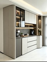 Buffet moderne, armoire de rangement en bois sur mesure avec éclairage LED et porte vitrée pour salle à manger