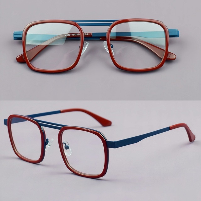 MK4502 New Double Bridge Pilot Vintage Square Acetate Metal  Glasses Eyeglasses Optical Frames with Hinge Temple for Women Men