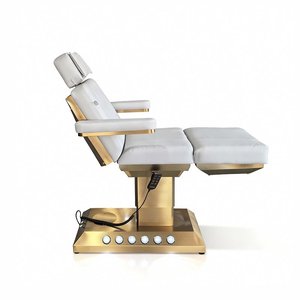 <span class=keywords><strong>Table</strong></span> <span class=keywords><strong>de</strong></span> <span class=keywords><strong>massage</strong></span> moderne, portable et pliable <span class=keywords><strong>de</strong></span> luxe avec base dorée, cadre en acier inoxydable et revêtement en cuir PU, 3 moteurs - Product Image 2