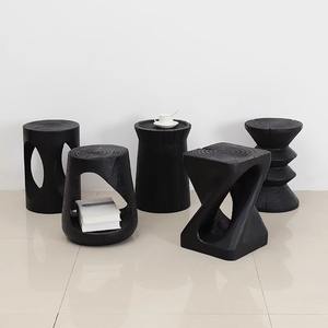 Nordique Simple nordique tabouret en bois Wabi vent silencieux Original carbonisé bois jetée basse noir <span class=keywords><strong>chaussure</strong></span> Console Table pour salon - Product Image 3