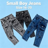Jean cargo en denim pour garçons YQ031 à 5,85 $, jean à jambes droites multi-poches pour enfants, taille élastique, pantalon en denim décontracté pour enfants