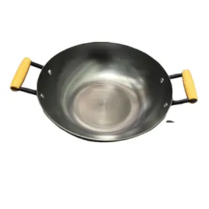 Wok profesional de hierro fundido esmaltado con tapa y orejas planas, superventas