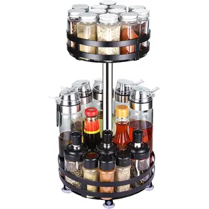 2 Tier Revolving Kitchen Cabinet Seasoning Jar Organizer Kitchen Suppliers Holder Easy Take Spice Container