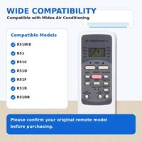 Control Remoto Compatible con Aire Acondicionado Midea R51M/E, Comunicación R51 R51C R51D R51F R51R R51DB (1 Unidad Vendida)