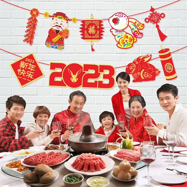 Ensemble de décorations du nouvel an chinois 2023, bannière murale suspendue pour la chine, fournitures de fête du Festival du printemps, décorations de bureau à domicile