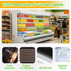Réfrigérateur commercial à affichage ouvert pour supermarché, refroidissement par air, avec étagères en verre réglables et éclairage LED - Product Image 2