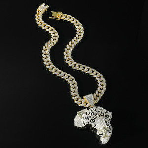 New Simple Personalization Design Geometric Shaped Leopard Head <b>Animal</b> Pendant Necklace Hiphop Mens Necklace Wholesale Jewelry - Product Image 1